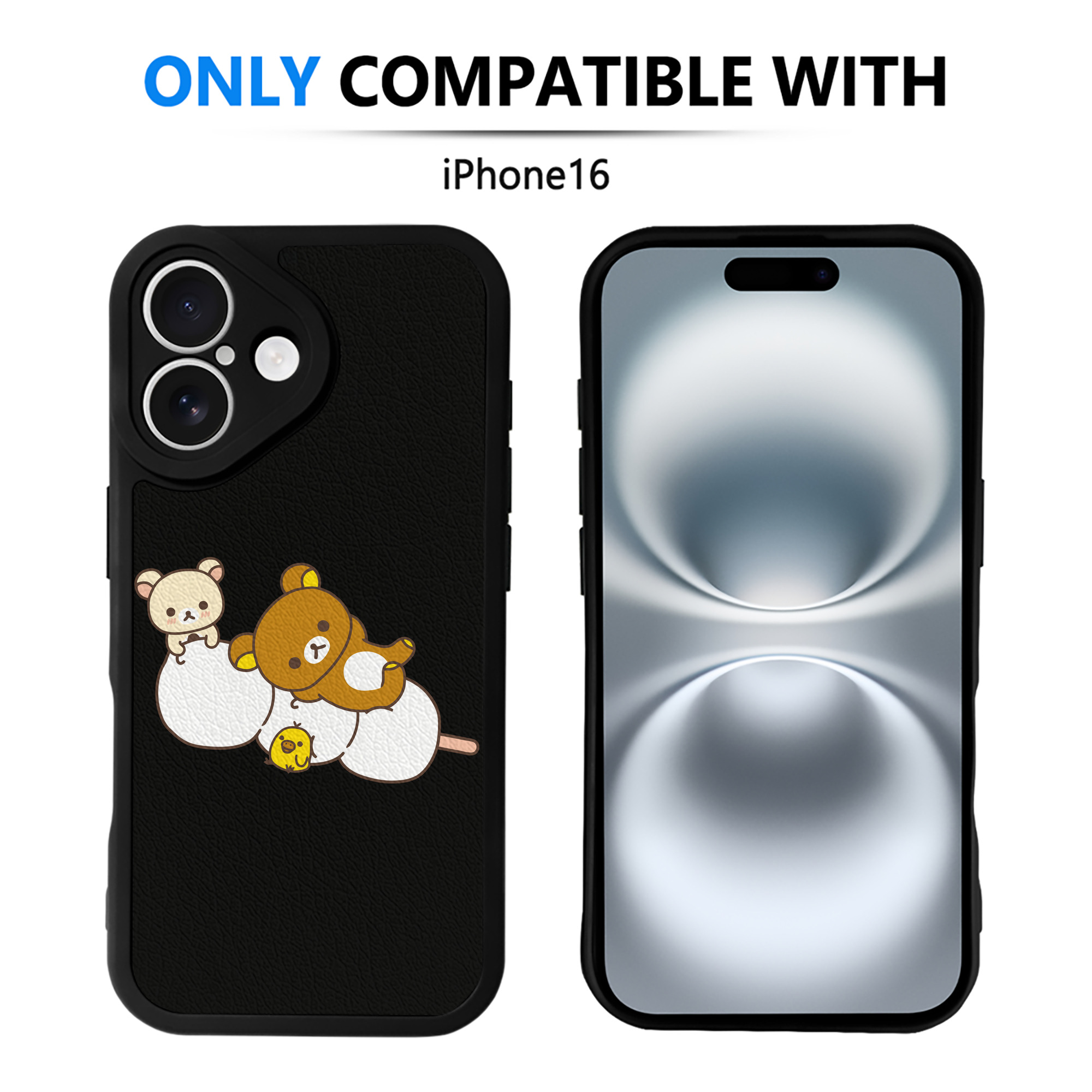 （画像用） リラックマ リラックマ キイロイトリ Rilakkuma Korilakkuma Kiiroitori 【iPhone 16シリーズ対応】シリコンスマホケース（レザー調） 材質：シリコン